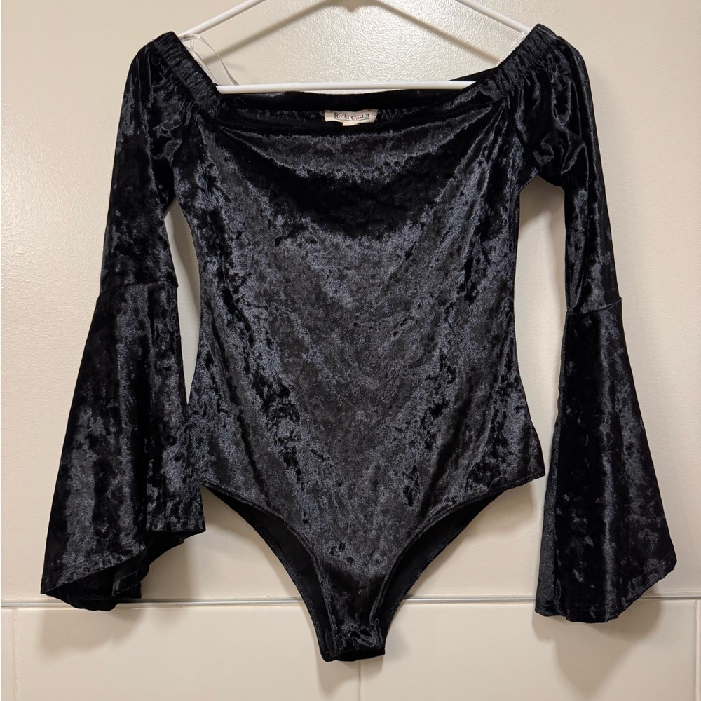 Rolla Coster Black Velvet Off-Shoulder Bodysuit